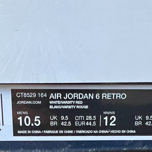 Jordan 6 Retro Olympic NIB M10.5 W 12